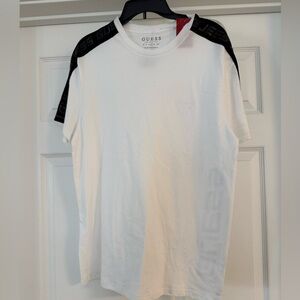Guess Men's White and Black Logo Short Sleeve Tee